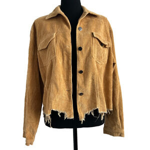 POL Corduroy Cropped Jacket Womens Small Mustard Yellow Distressed Cotton